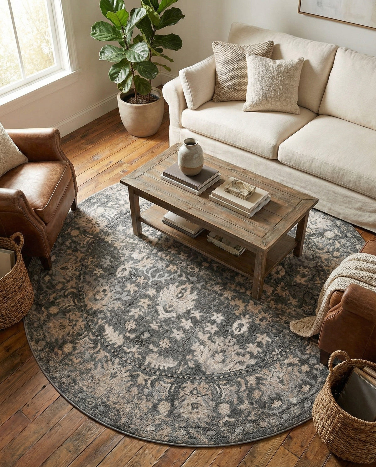 Cascade Range Collection Area Rug -  Shasta (Gray) Round Gray  lifestyle 83