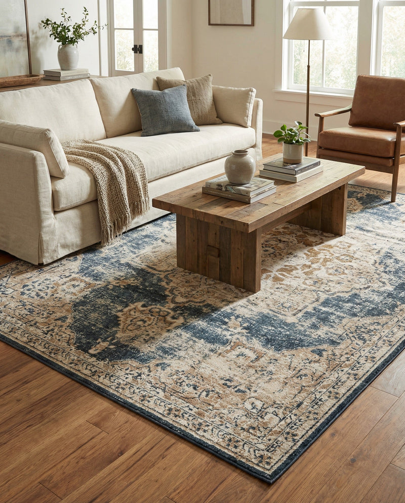 Coastal Manor Collection Area Rug -  Pelican Rectangle Dark Blue  lifestyle 15