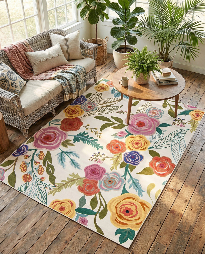 Meadow Breeze Collection Area Rug -  Petal Rectangle Ivory  lifestyle 50