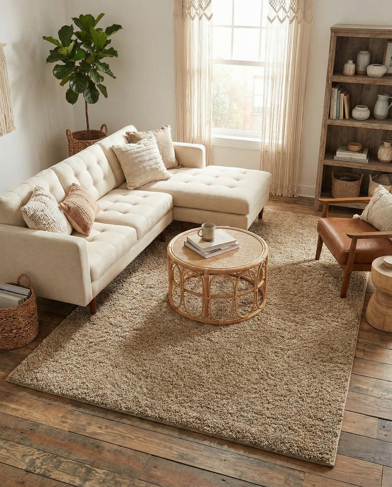 Cozy Comfort Shag Collection Area Rug - Haven (Khaki) Rectangle Khaki  lifestyle 20