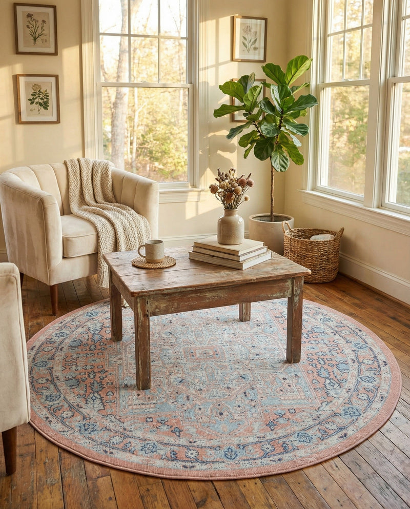 Savannah Series Collection Area Rug - Charleston (Powder Pink) Round Powder Pink  lifestyle 30