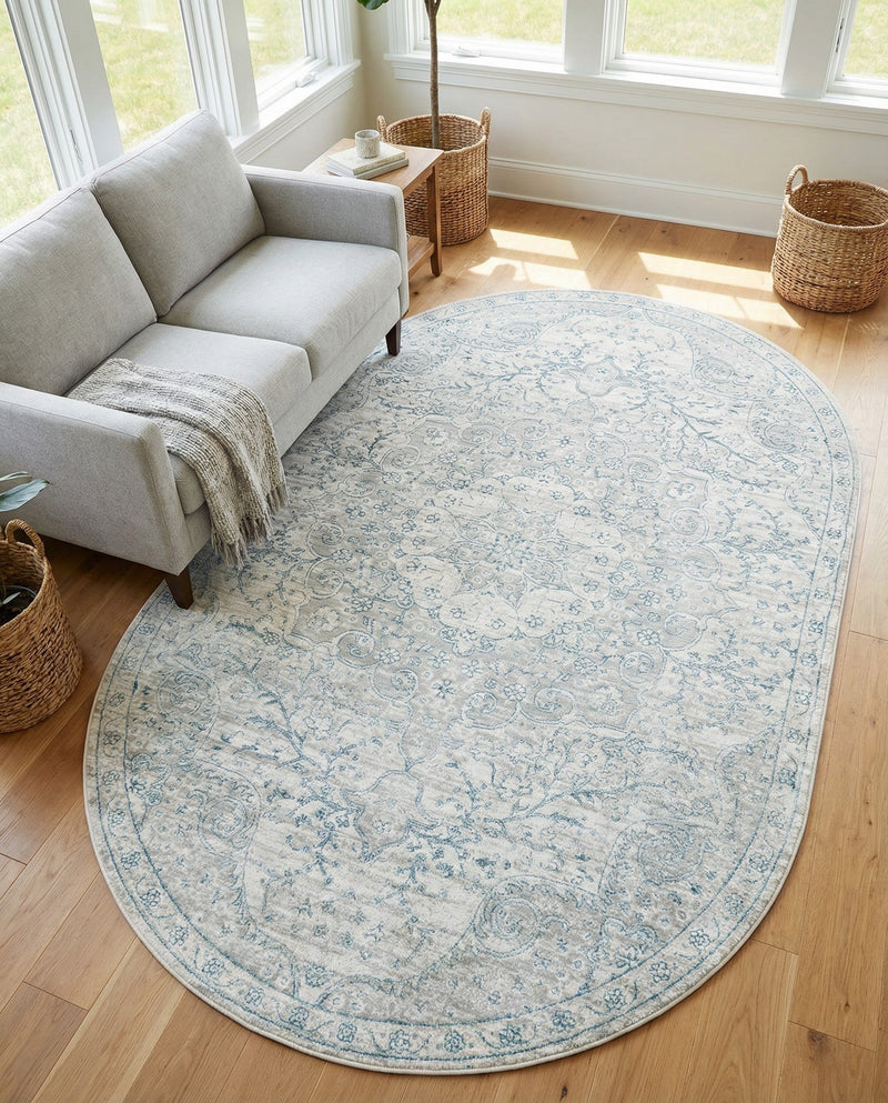 Coastal Haven Collection Area Rug - Seabreeze (Gray) Oval Gray  lifestyle 80