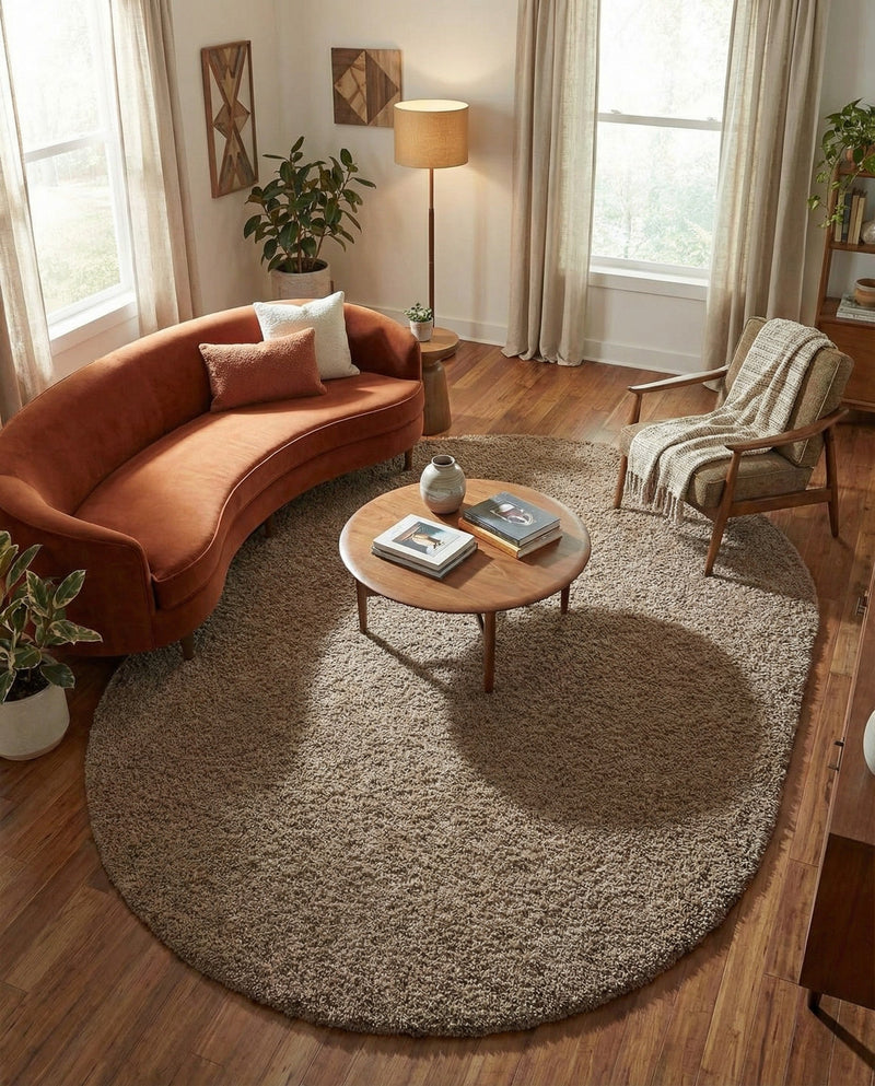Plush Oasis Collection Area Rug - Serenity (Sandy Brown) Oval Sandy Brown  lifestyle 86