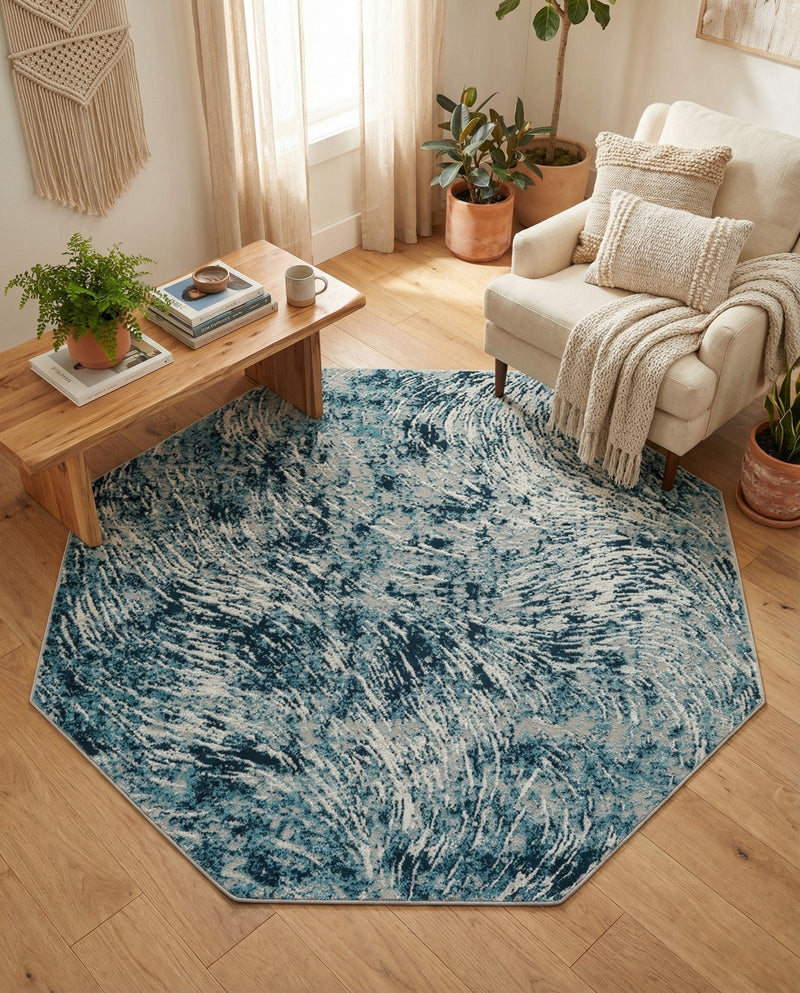 Serenity Sands Collection Area Rug -  Quietshore Octagon Blue  lifestyle 77
