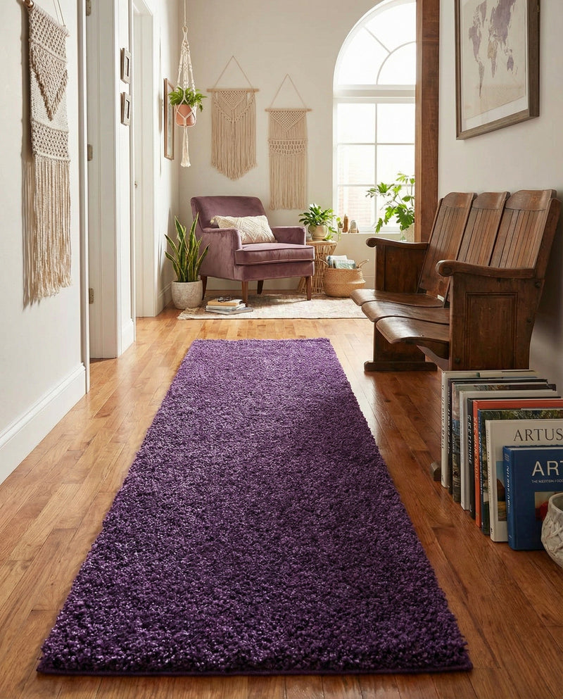 Solid Shag Seaside Collection Area Rug - Azure Cove (Violet) Runner Violet  lifestyle 52