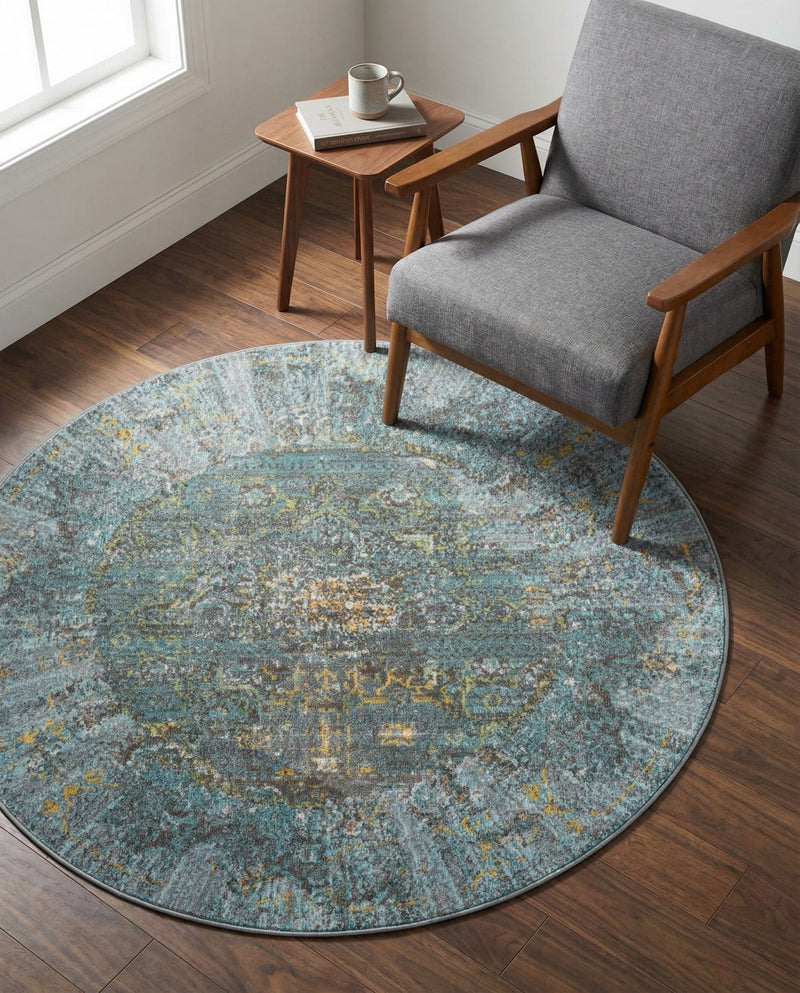 Caribbean Breeze Collection Area Rug -  Martinique Round Turquoise  lifestyle 66