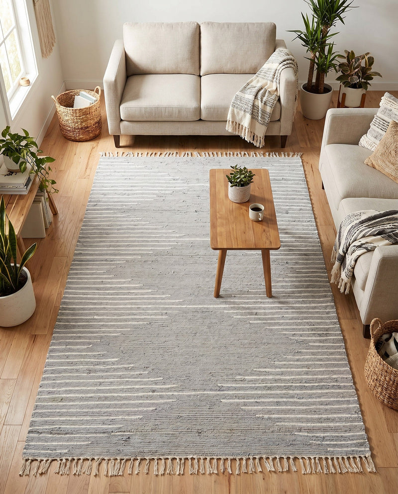 Thar Cotton Collection Area Rug - Jaisalmer (Light Gray) Rectangle Light Gray  lifestyle 8