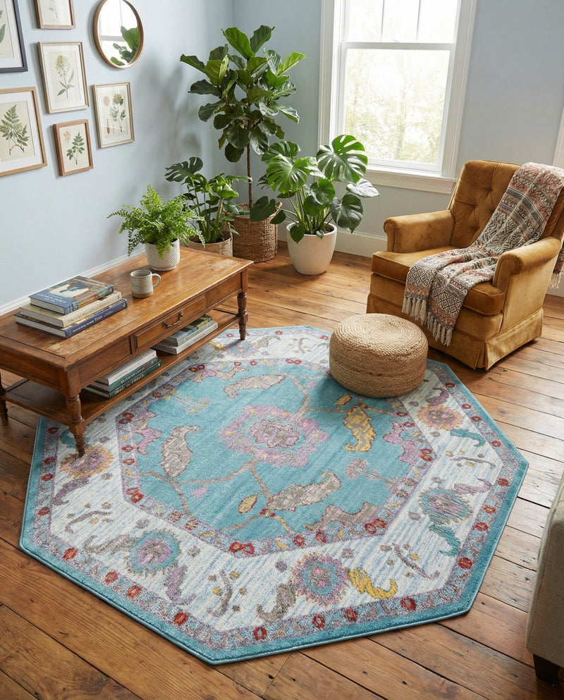 Arcadia Rugs Collection Area Rug - Eden (Aqua and Blue) Octagon Aqua and Blue  lifestyle 58