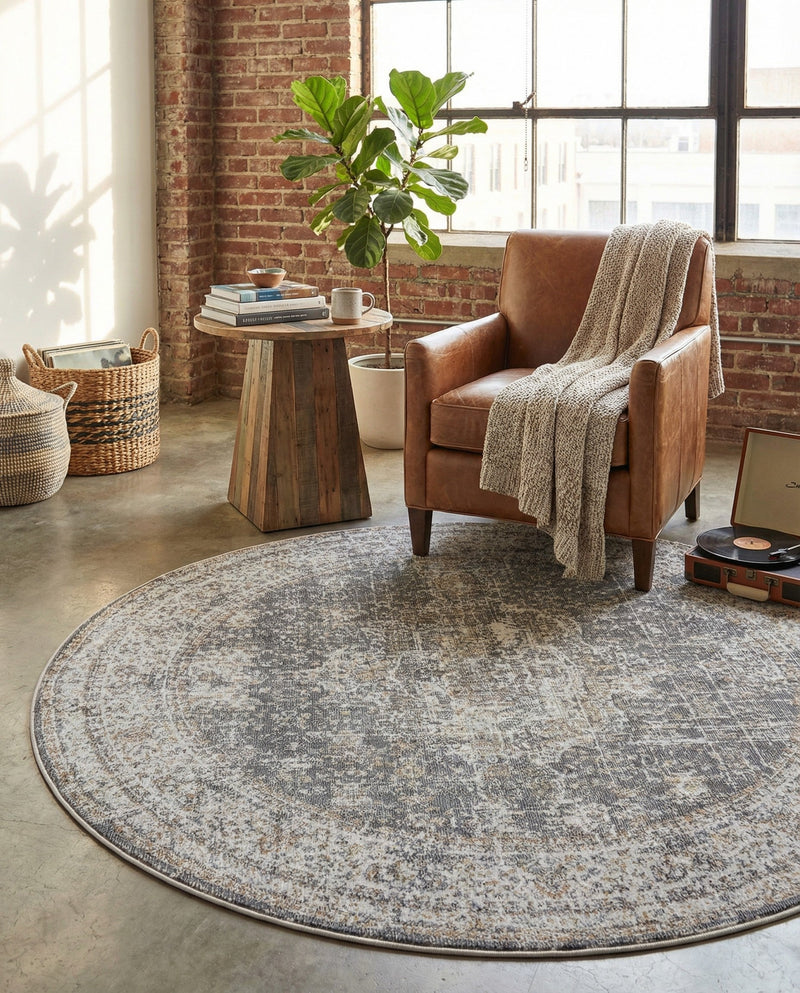 Caribbean Breeze Collection Area Rug -  Utila Round Fume Gray  lifestyle 38