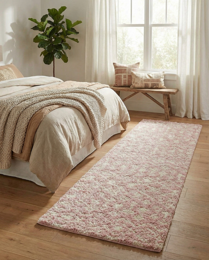 Berber Lattice Shag Collection Area Rug - Atlas (Light Pink) Runner Light Pink  lifestyle 62