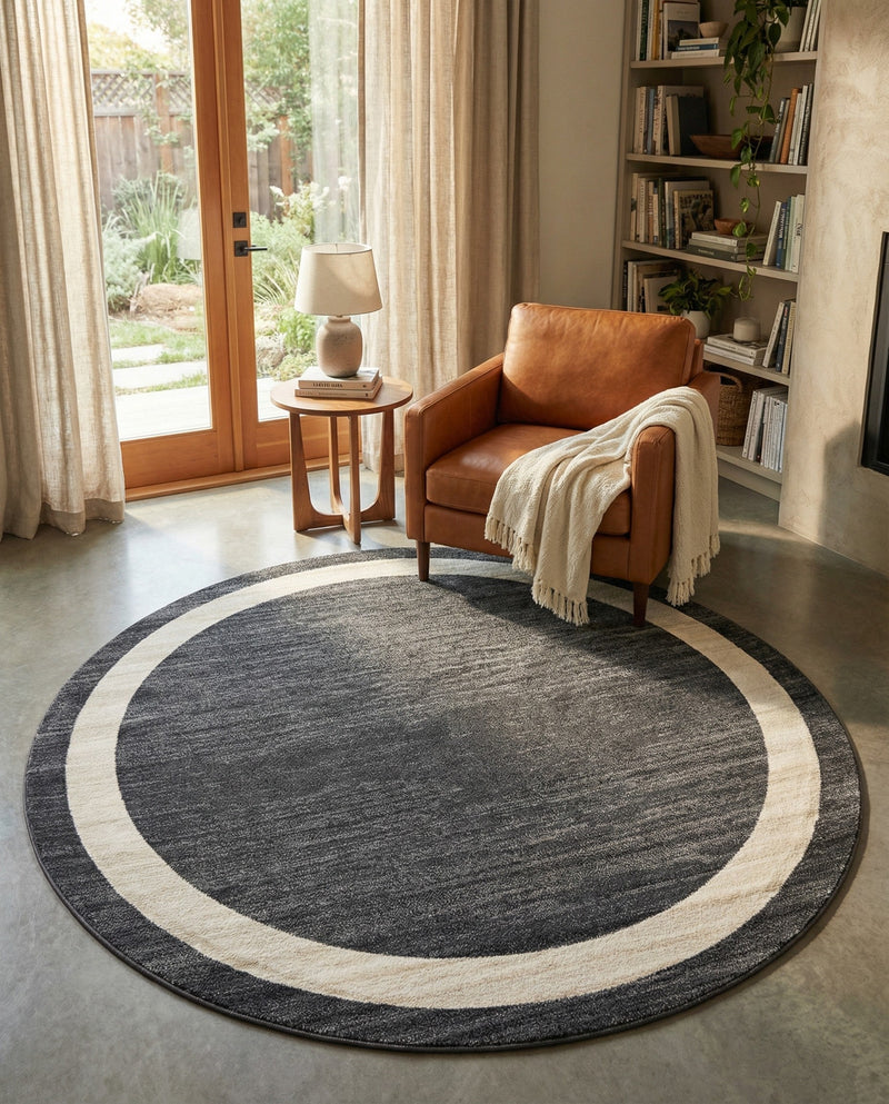 Studio Haven Collection Area Rug -  Alcove (Black) Round Black  lifestyle 53
