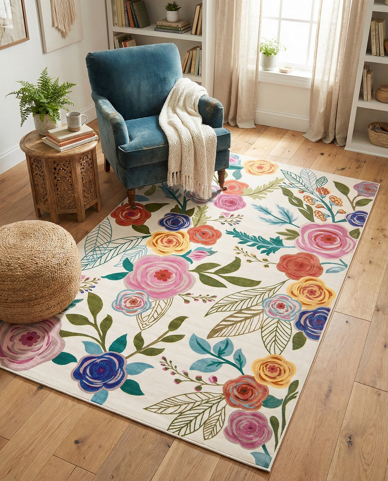 Meadow Breeze Collection Area Rug -  Petal Rectangle Ivory  lifestyle 39