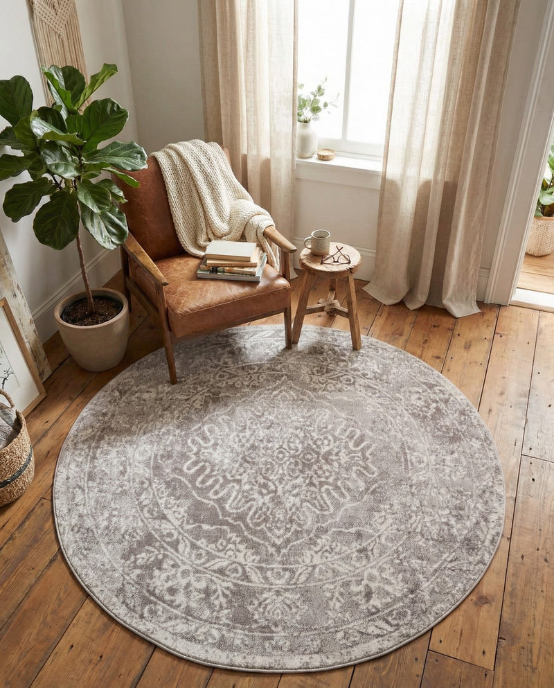 Cambridge Classics Collection Area Rug -  Magdalene (Gray) Round Gray  lifestyle 64