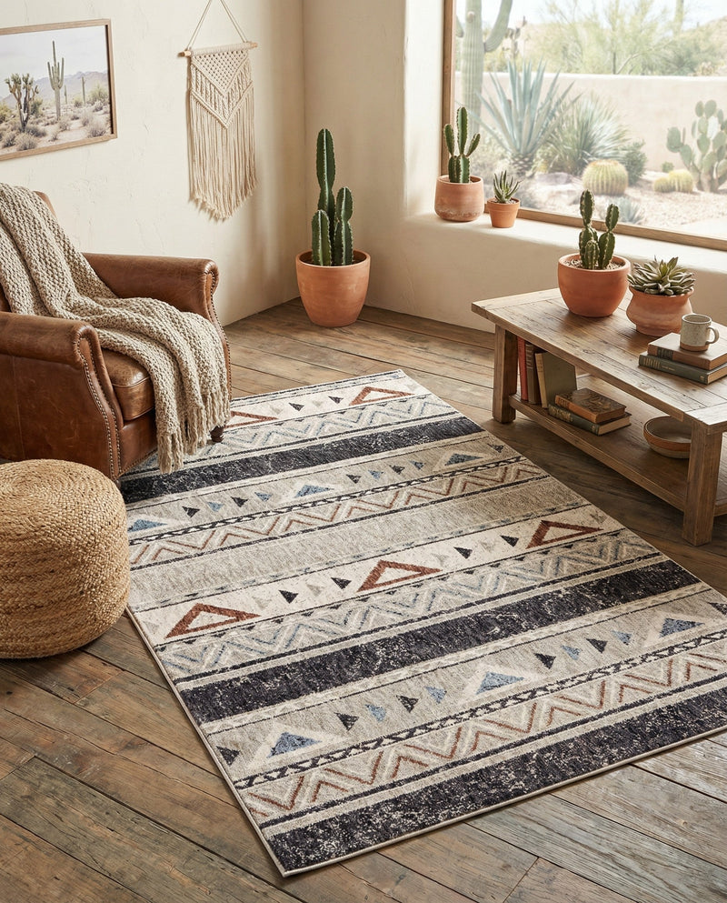 Desert Modern Eco Rug Series Collection Area Rug -  Arches Rectangle Gray  lifestyle 13