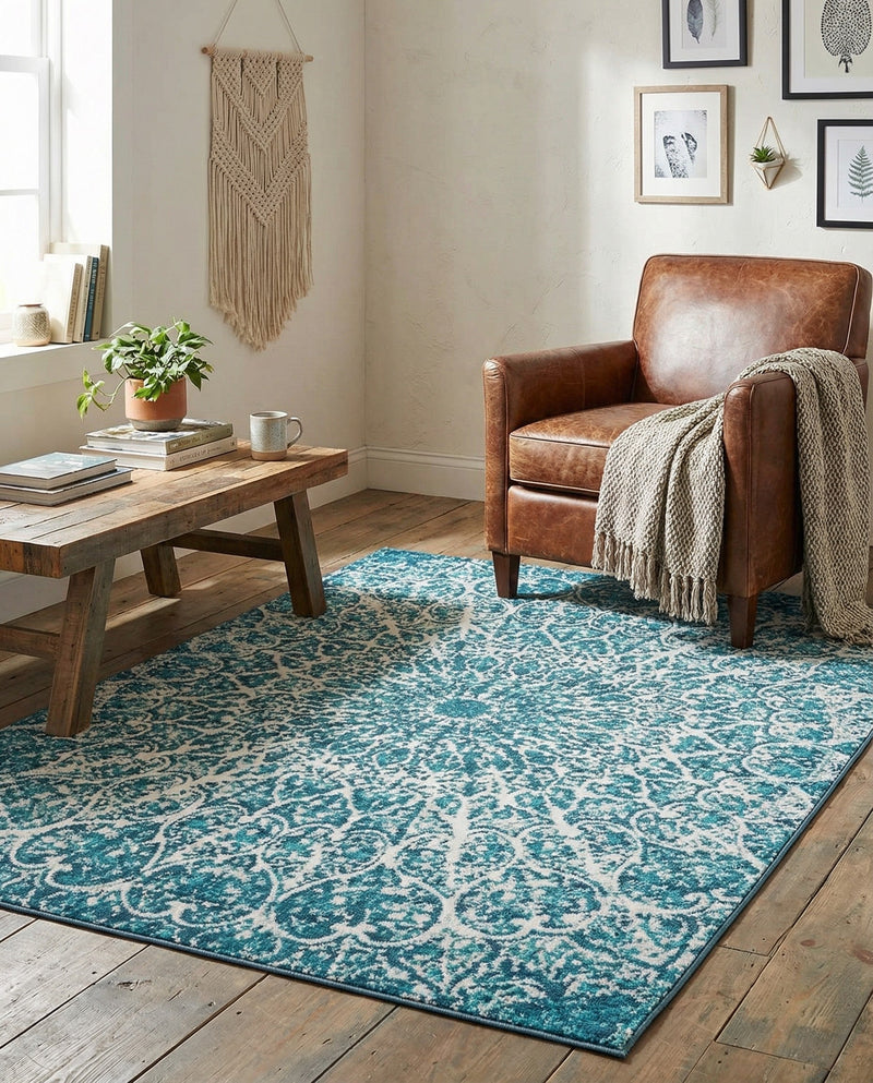 Riviera Elegance Collection Area Rug -  Eze Rectangle Turquoise  lifestyle 31