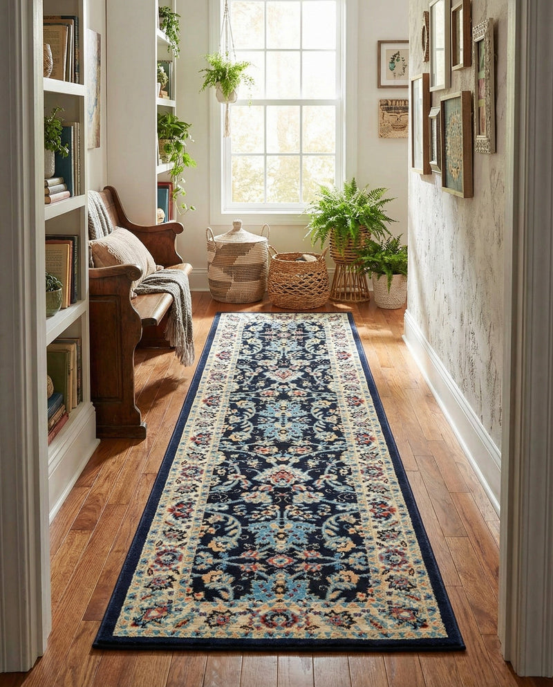 Isfahan Elegance Collection Area Rug - Naghsh-e Jahan (Navy Blue) Runner Navy Blue  lifestyle 74