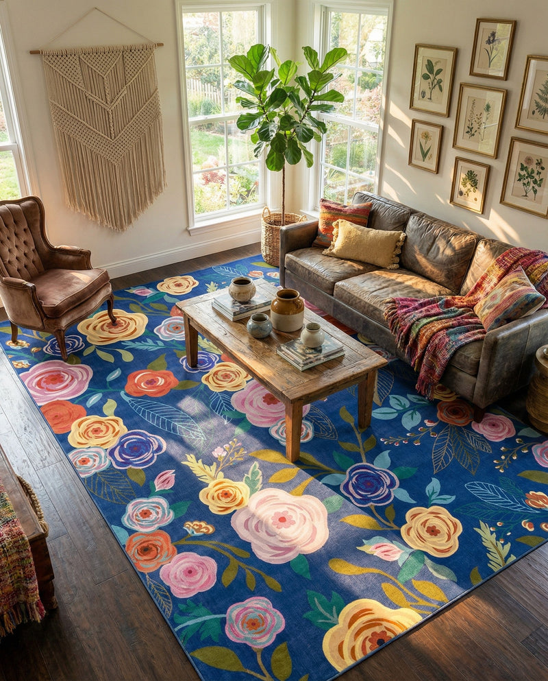 Meadow Breeze Collection Area Rug -  Petal Rectangle Blue  lifestyle 32