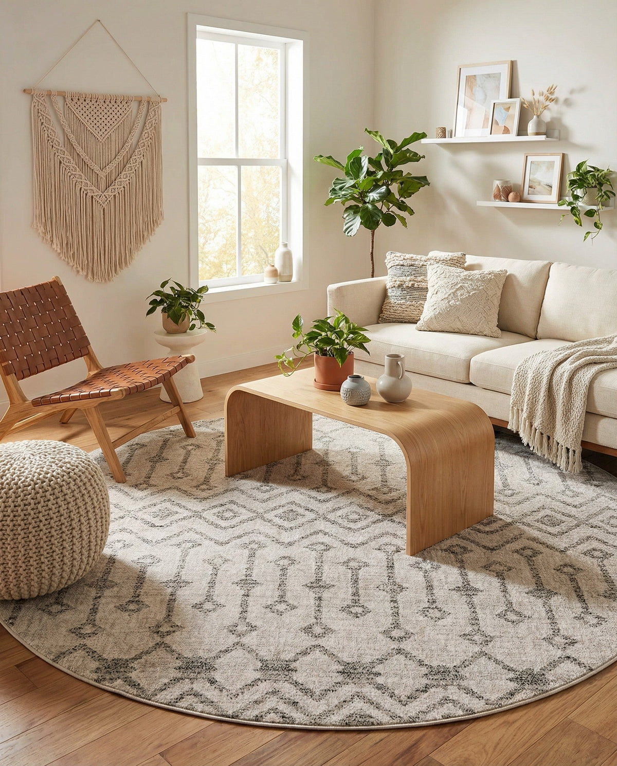 Geo Garden Lattice Collection Area Rug -  Andalusia Round Ivory  lifestyle 210