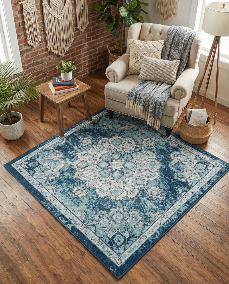 Beverly Grove Collection Area Rug - Melrose (Navy Blue) Square Navy Blue  lifestyle 60