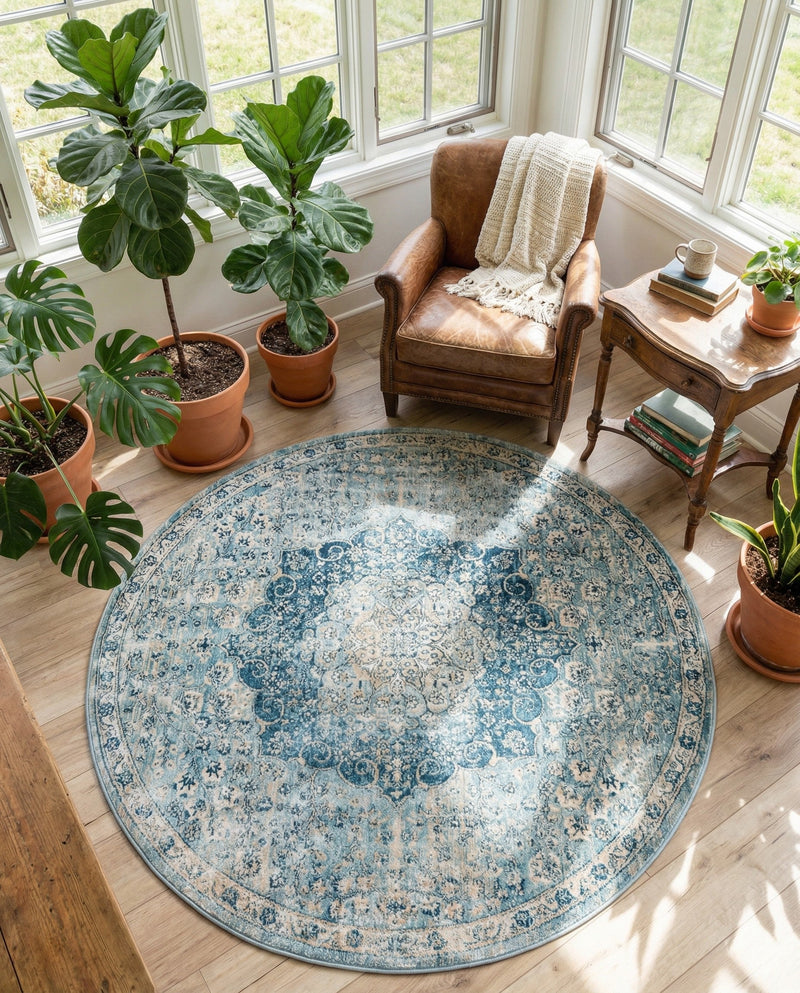 Coastal Haven Collection Area Rug - Seabreeze (Navy Blue) Round Navy Blue  lifestyle 53