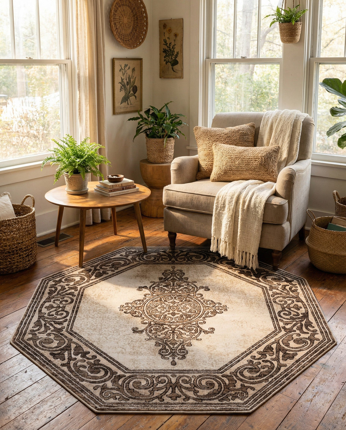 Sanctuary Retreat Collection Area Rug - Haven Octagon Chocolate Brown  lifestyle 177