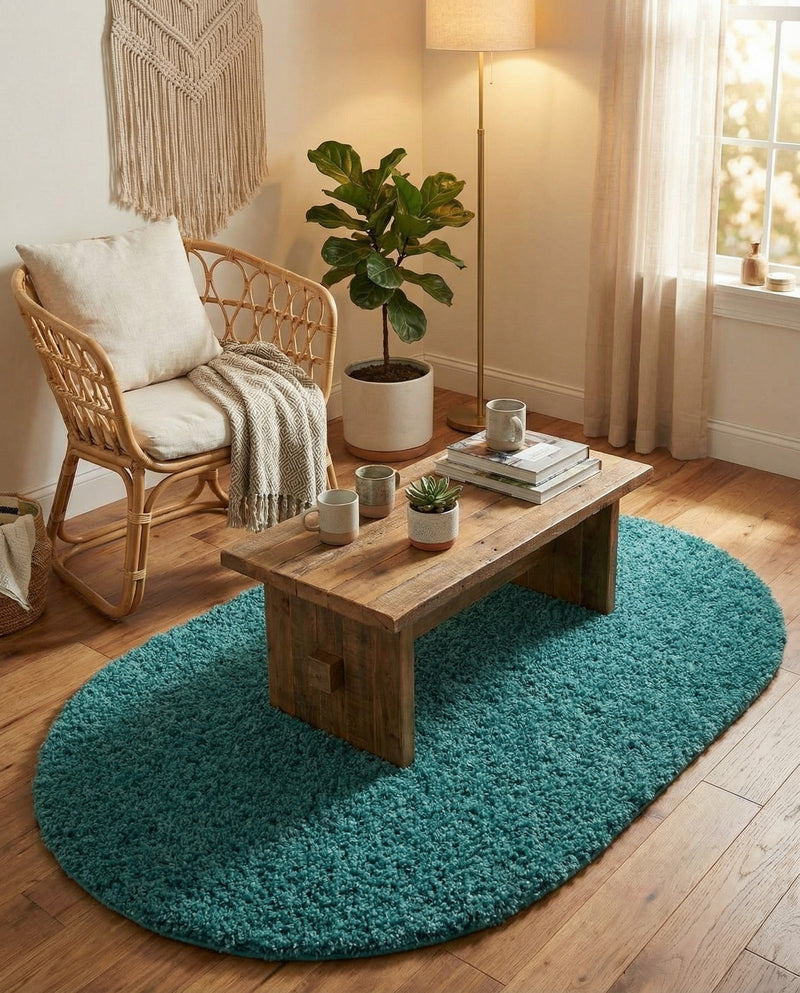Plush Oasis Collection Area Rug - Serenity (Deep Aqua Blue) Oval Deep Aqua Blue  lifestyle 77