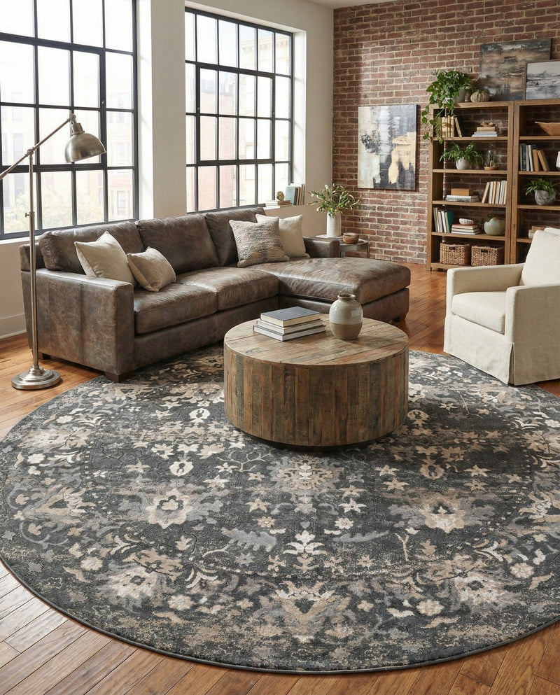 Cascade Range Collection Area Rug -  Shasta (Gray) Round Gray  lifestyle 46