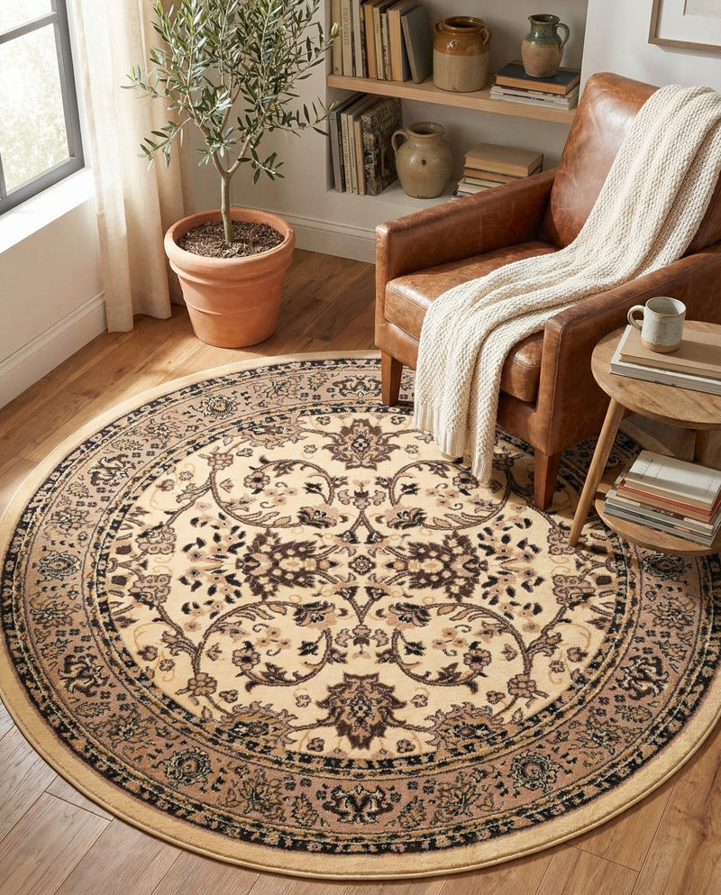 Isfahan Elegance Collection Area Rug - Naghsh-e Jahan (Ivory) Round Ivory  lifestyle 54