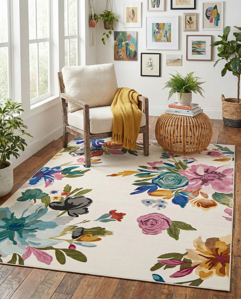 Meadow Breeze Collection Area Rug - Wildflower Rectangle Ivory  lifestyle 16