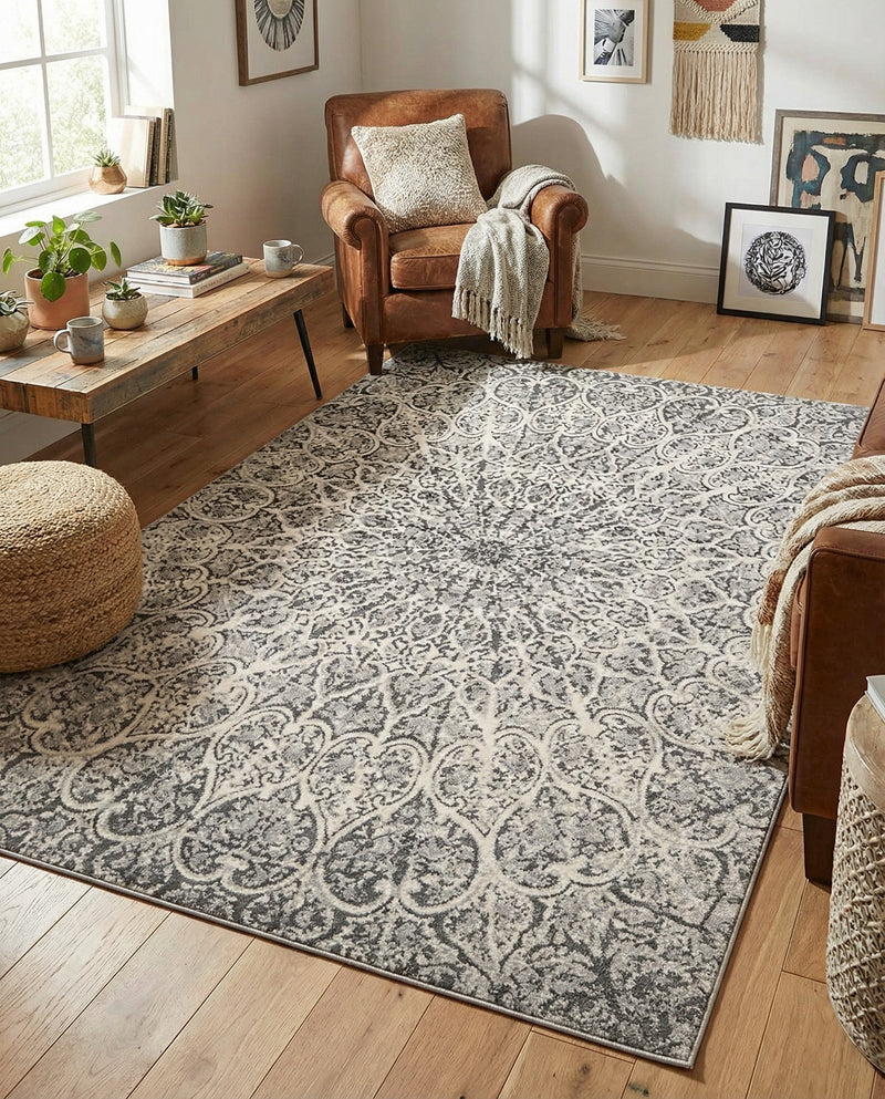 Riviera Elegance Collection Area Rug -  Eze Rectangle Dark Gray  lifestyle 48