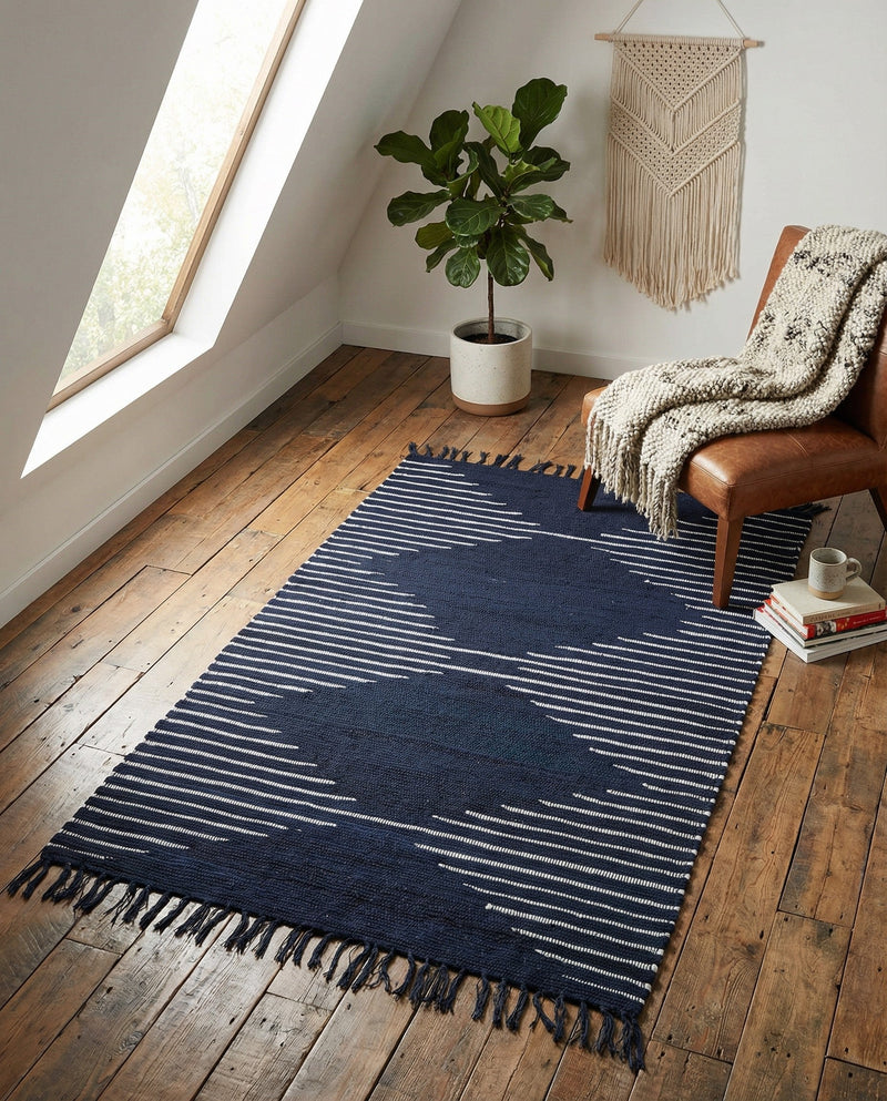 Thar Cotton Collection Area Rug - Jaisalmer (Navy Blue) Rectangle Navy Blue  lifestyle 13