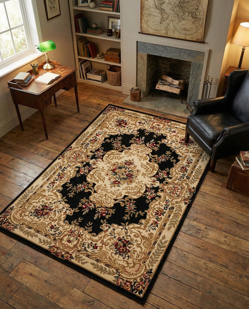 Versailles Elegance Collection Area Rug -  Vincennes Rectangle Black  lifestyle 12