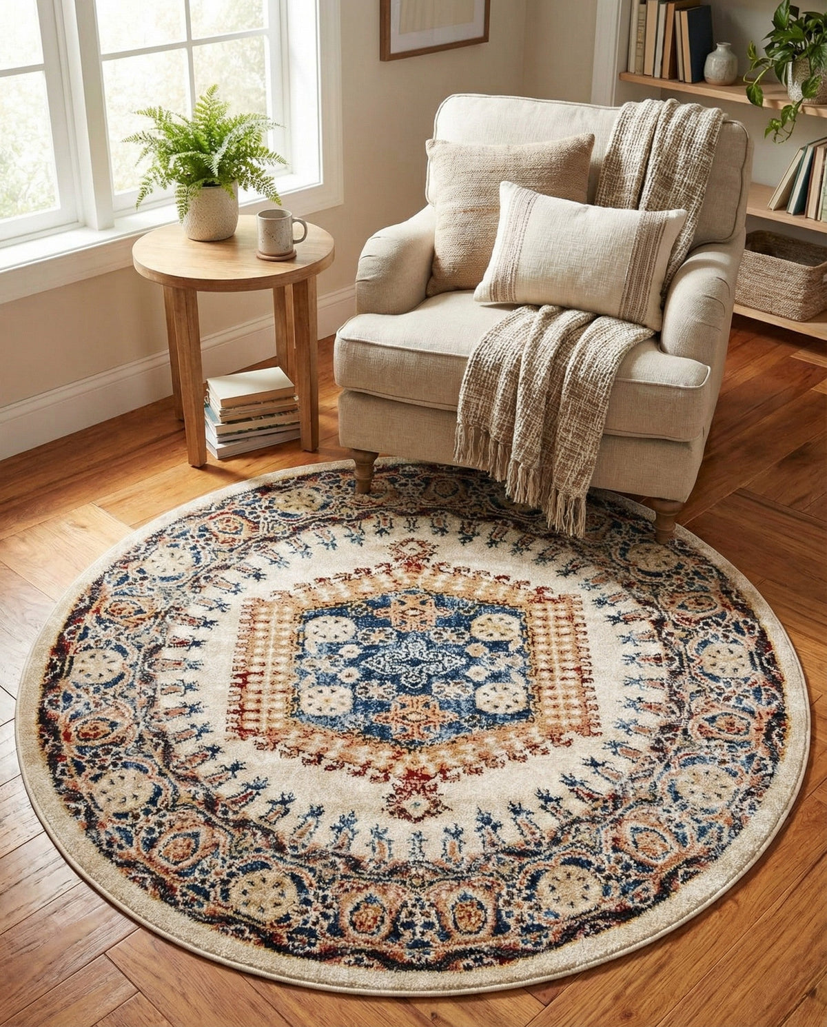 Eden Oasis Collection Area Rug -  Refuge (Cream) Round Cream  lifestyle 32