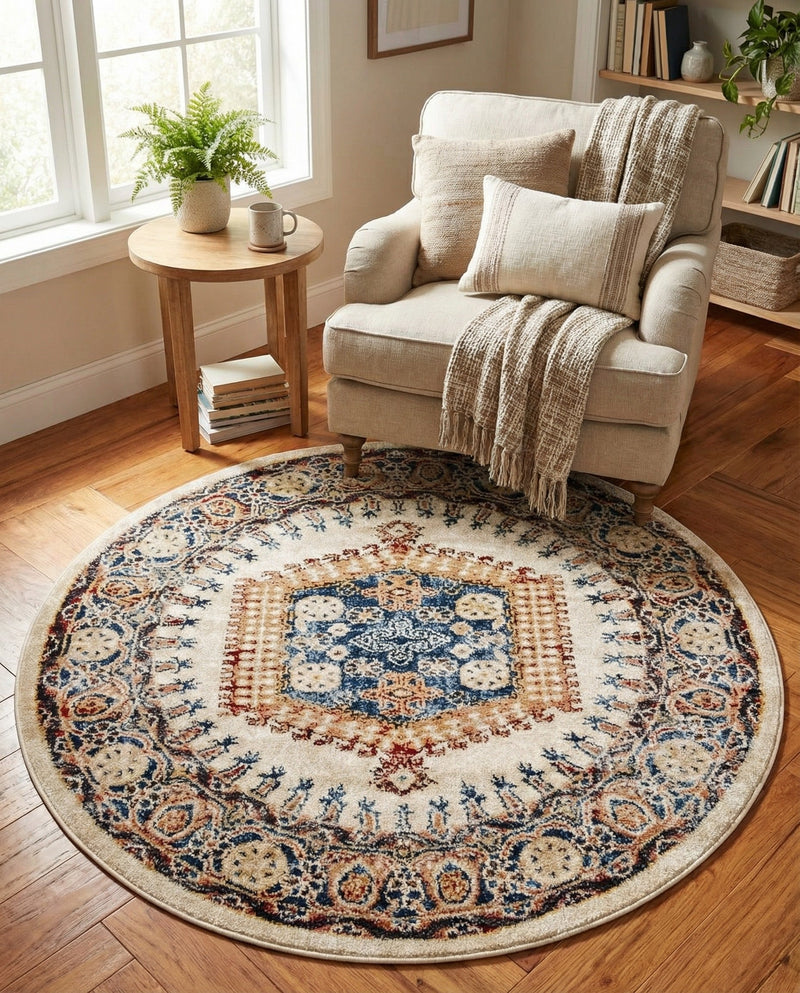 Eden Oasis Collection Area Rug -  Refuge (Cream) Round Cream  lifestyle 32