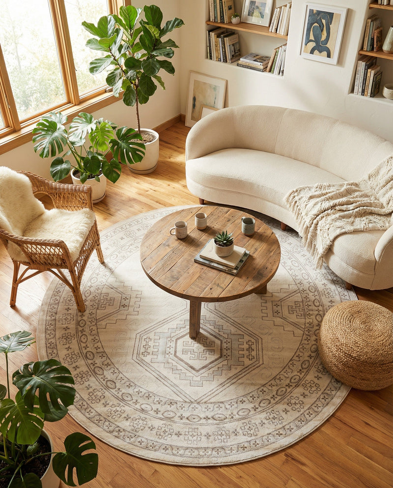 Savannah Elegance Collection Area Rug -  Tybee (Ivory) Round Ivory  lifestyle 34