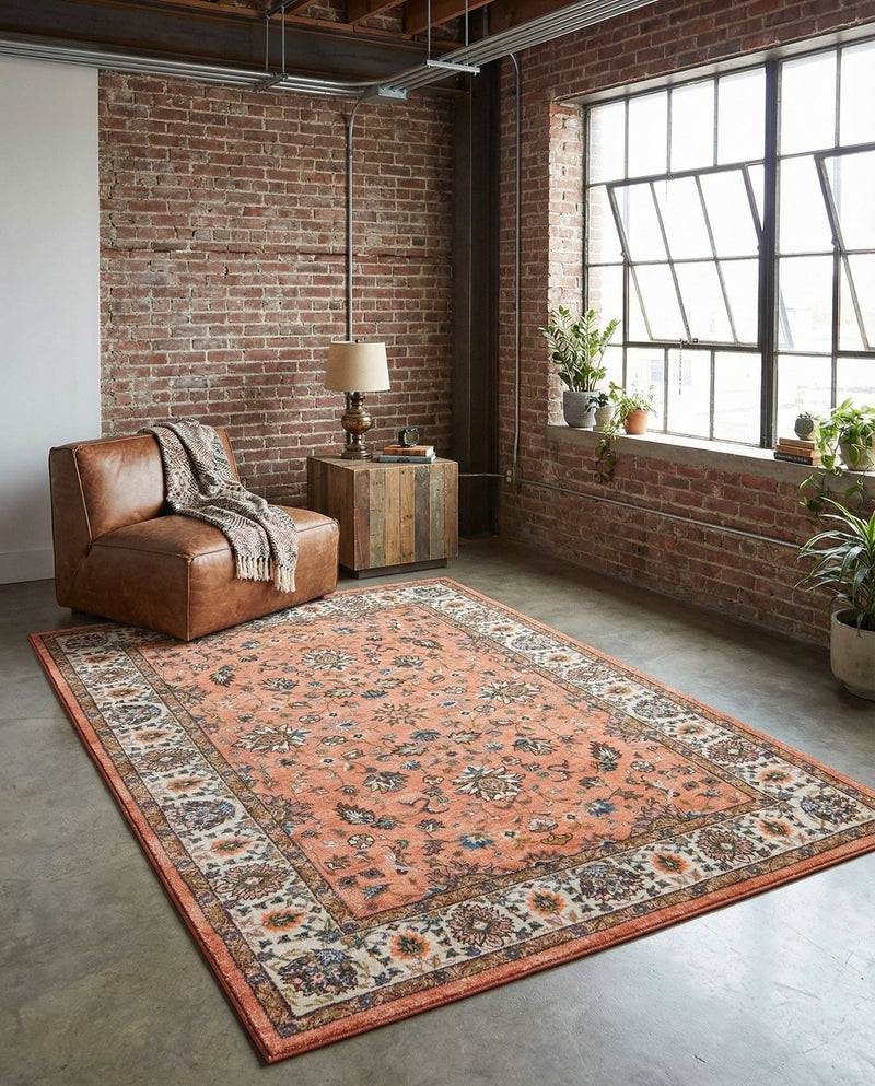 Casablanca Tapestry Collection Area Rug -  Marrakech (Salmon) Rectangle Salmon  lifestyle 16
