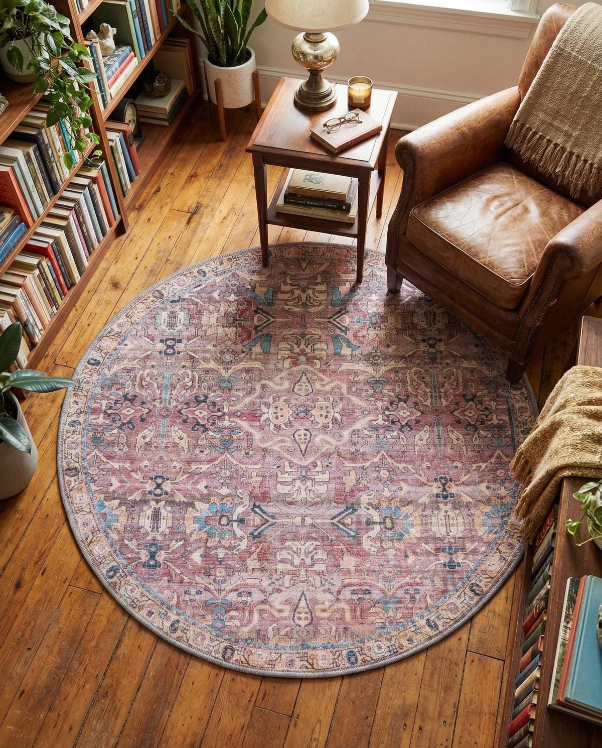 Vintage Memories Collection Area Rug -  Memories Round Pink  lifestyle 101