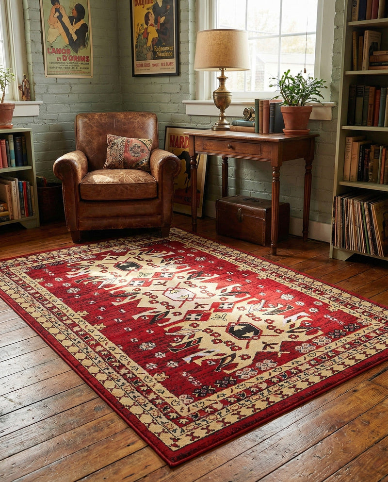 Tabriz Tapestries Collection Area Rug - Azerbaijan (Red) Rectangle Red  lifestyle 13