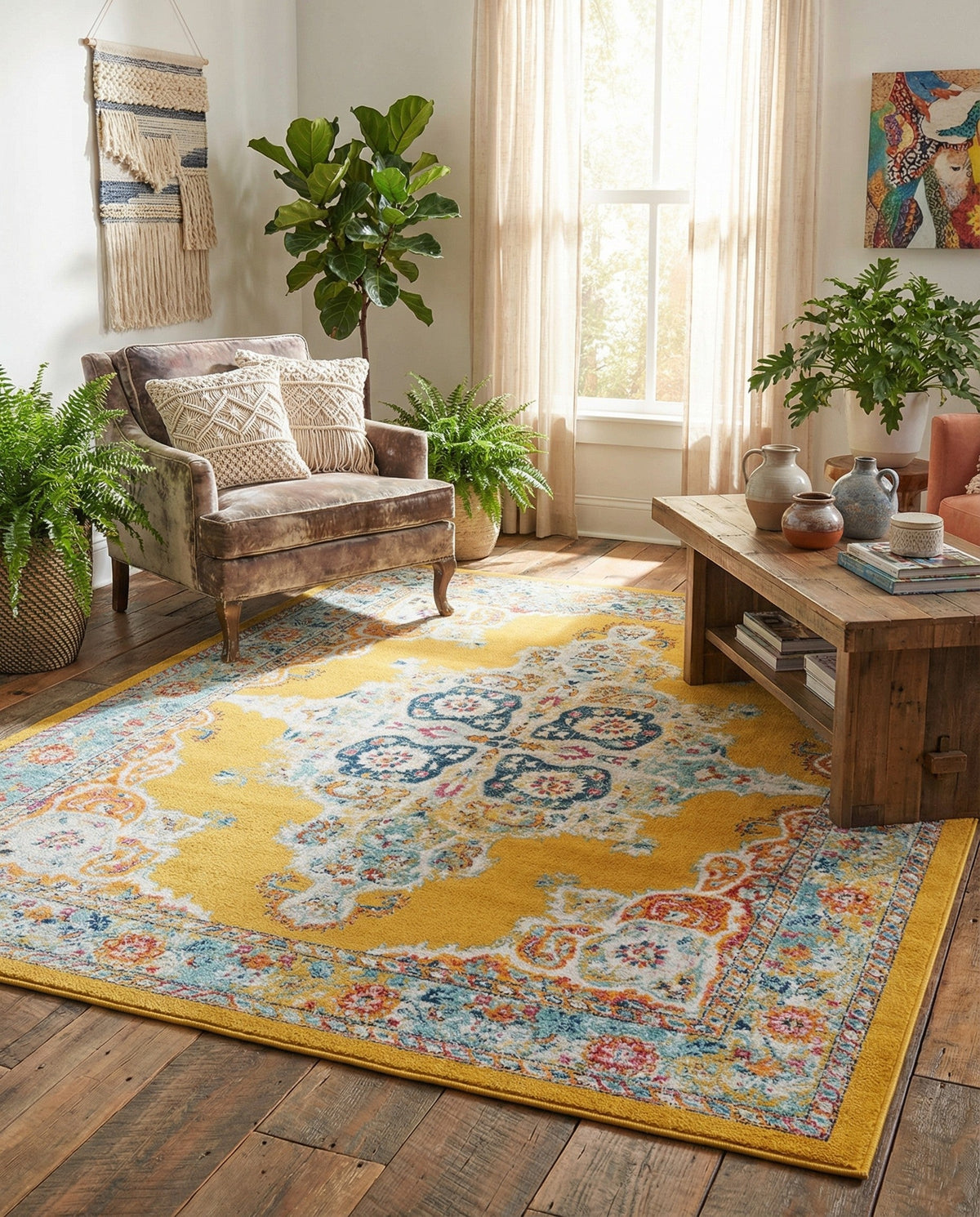 Beverly Grove Collection Area Rug -  Fairfax (Yellow) Rectangle Yellow  lifestyle 12