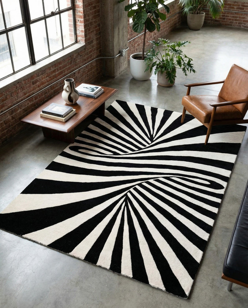 Cyclone Wool Collection Area Rug -  Maelstrom Rectangle Black and White  lifestyle 21