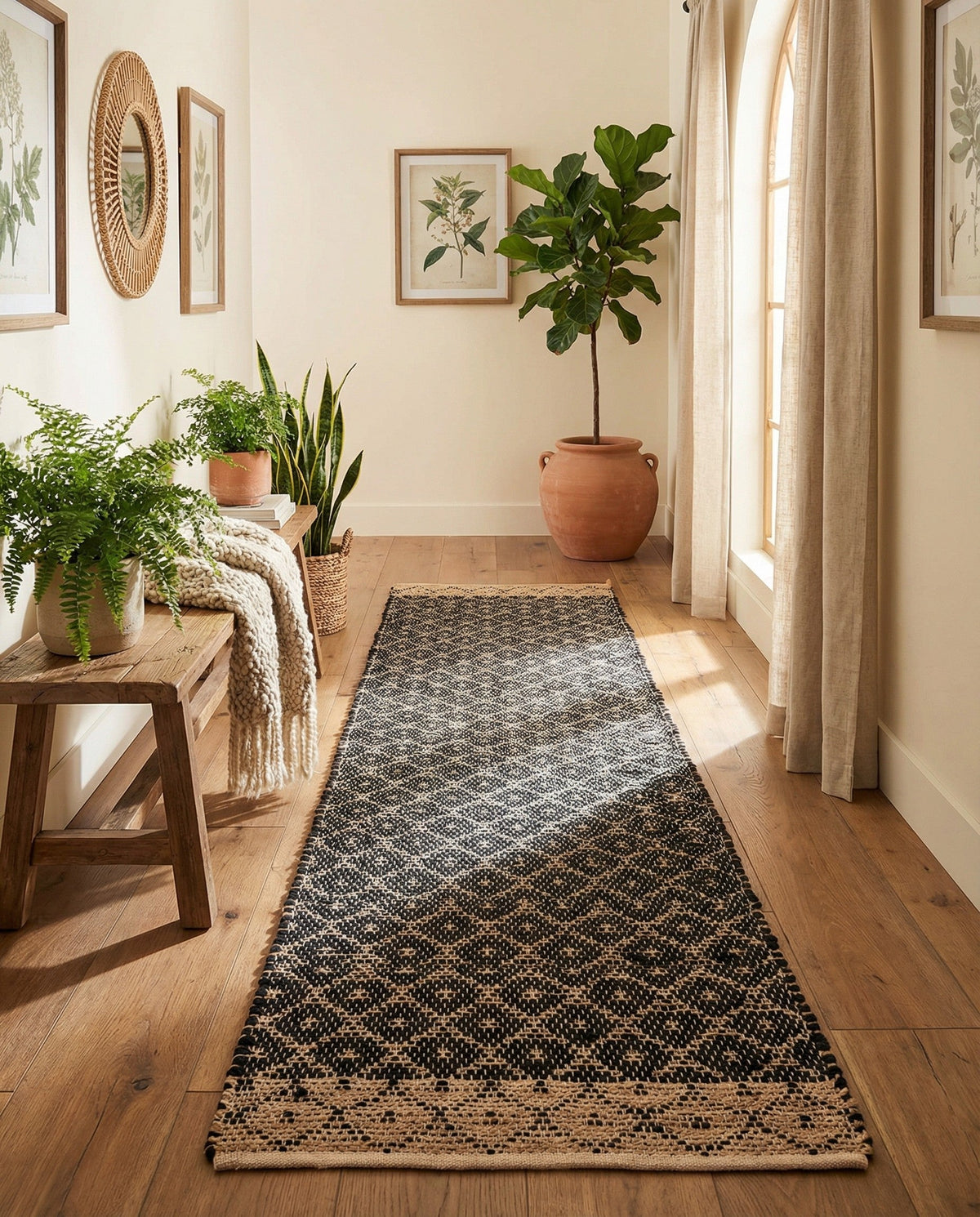 Tulum Trellis Collection Area Rug - Shoreline Runner Black  lifestyle 141