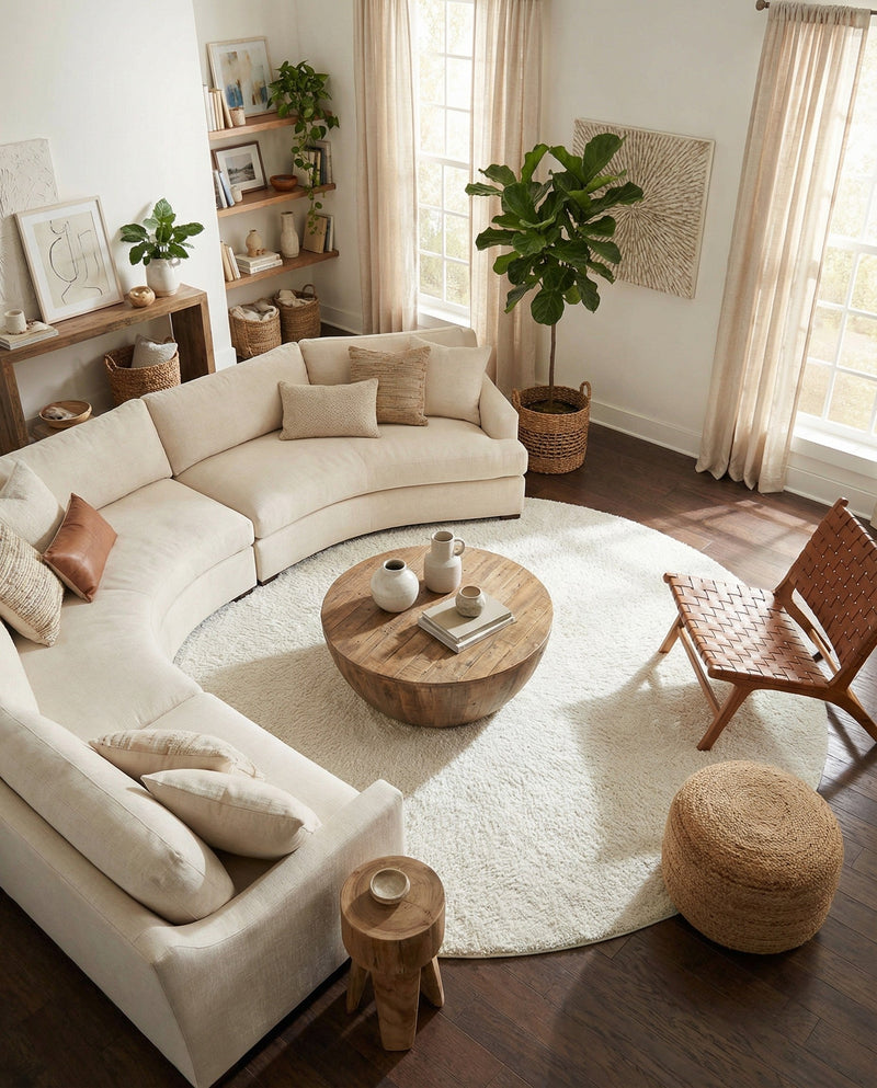 Cozy Comfort Shag Collection Area Rug - Haven (White) Round White  lifestyle 57