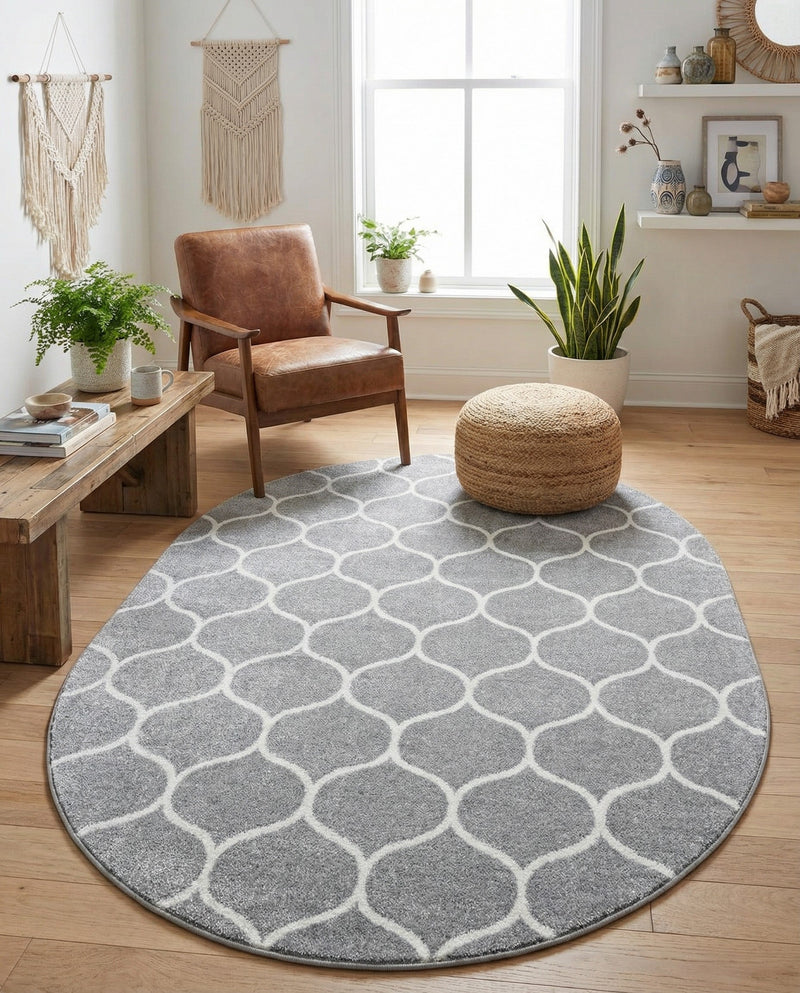 Trellis Mosaic Collection Area Rug -  Pergolatown (Light Gray) Oval Light Gray  lifestyle 85