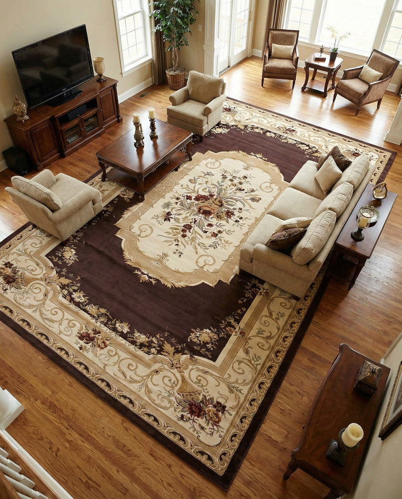 Versailles Elegance Collection Area Rug -  Louveciennes (Brown) Rectangle Brown  lifestyle 27