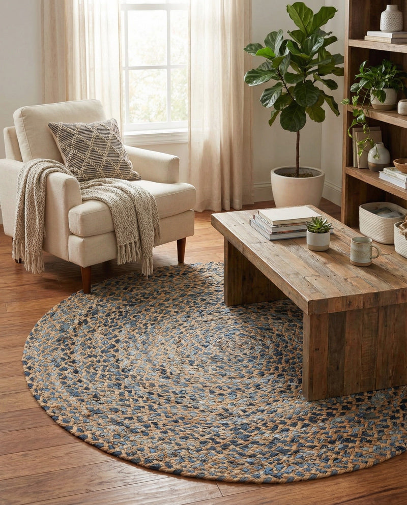 Woven Udaipur Collection Area Rug - Sahara Round Natural  lifestyle 57