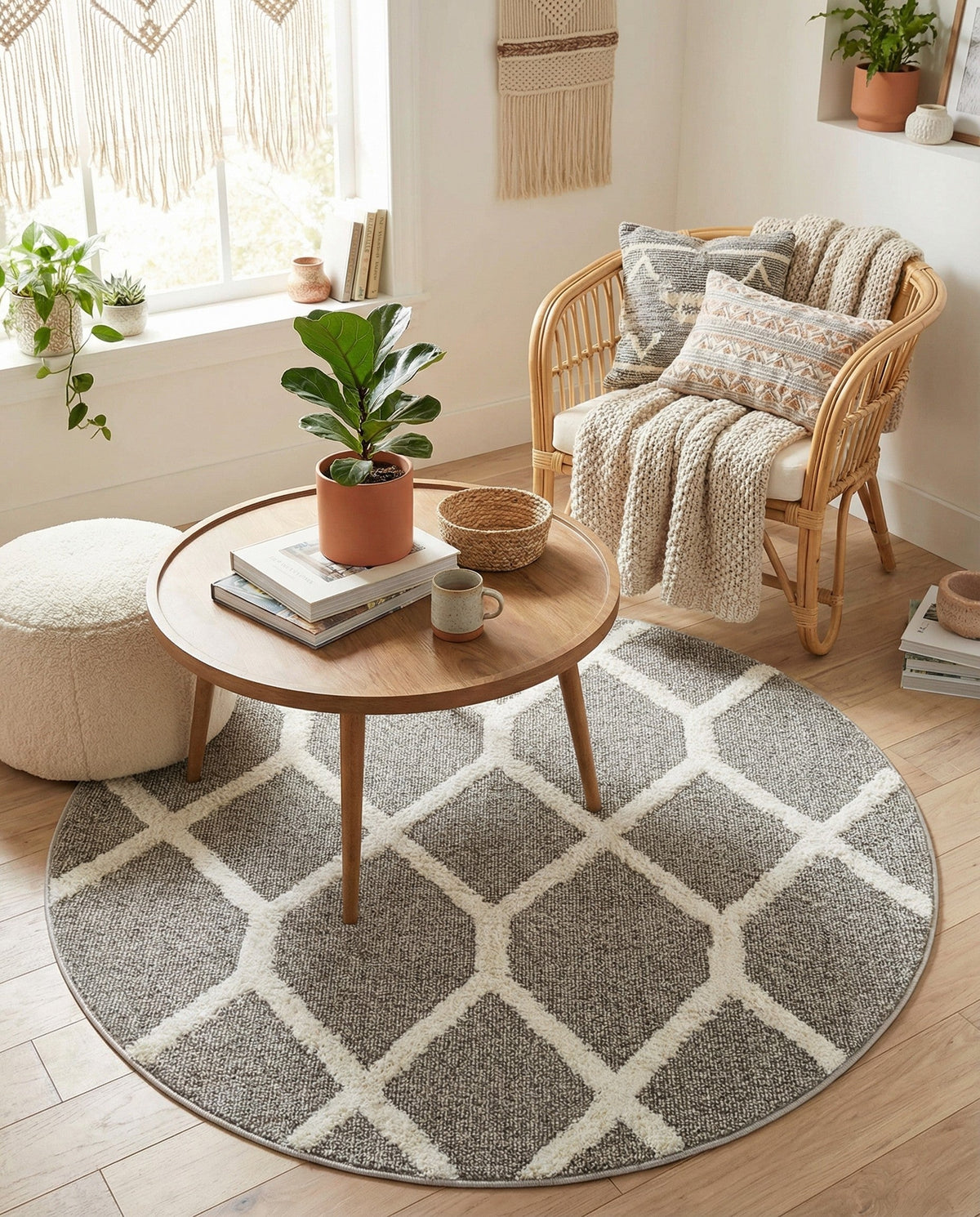 Sahara Chic Collection Area Rug -  Tuareg Round Gray  lifestyle 91