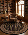 Samarkand Elegance Collection Area Rug -  Margilan (Black) Round Black  lifestyle 74