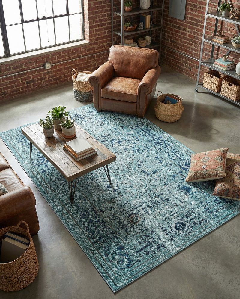 Chateau Elegance Collection Area Rug -  Louvre Rectangle Light Blue  lifestyle 50