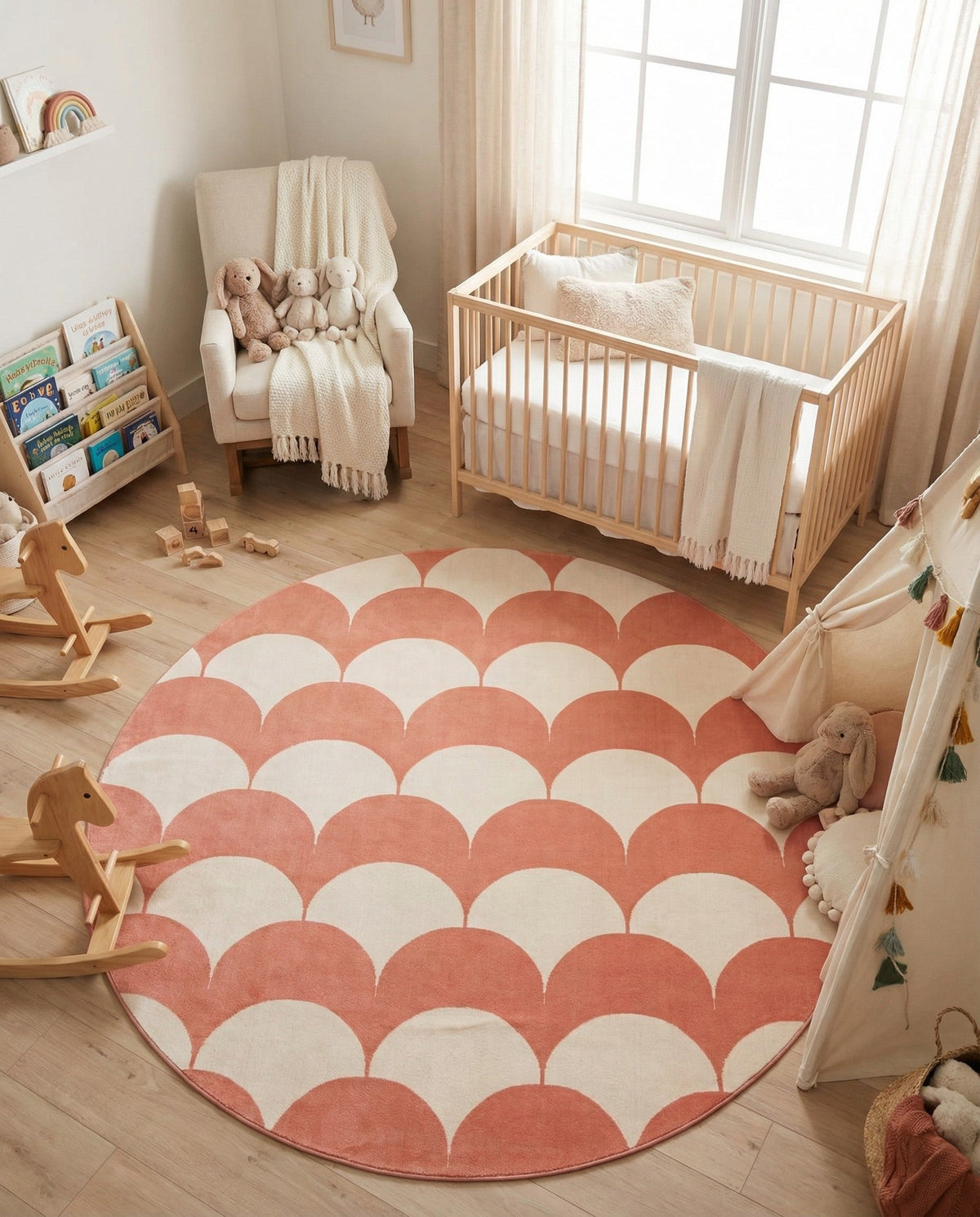 Wonder Tykes Collection Area Rug - Sparklewood Round Soft Coral Pink  lifestyle 82