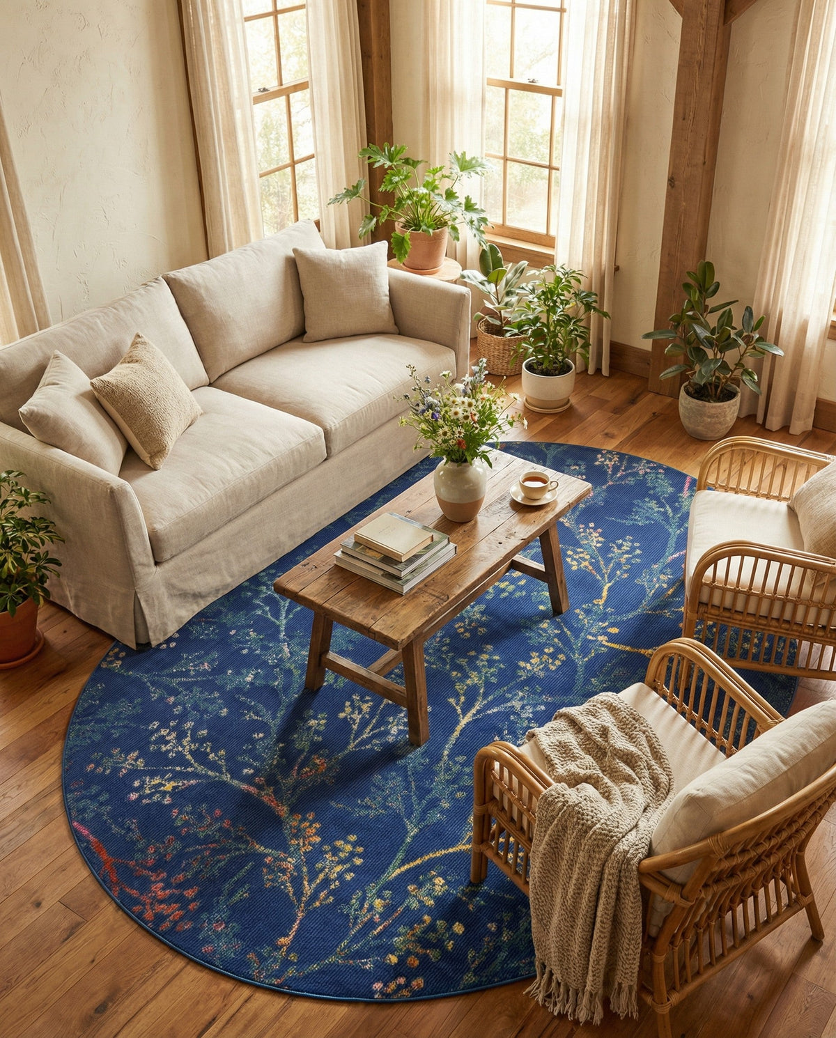 Meadow Breeze Collection Area Rug -  Sunbeam Oval Blue  lifestyle 142